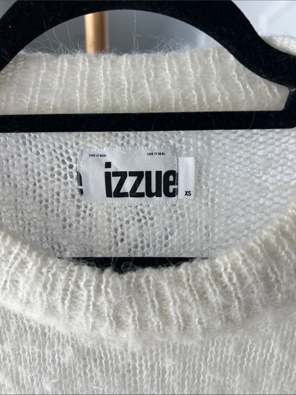IZZUE white decorated yarn dropped shoulder knitted sweater top XS - Picture 11 of 12